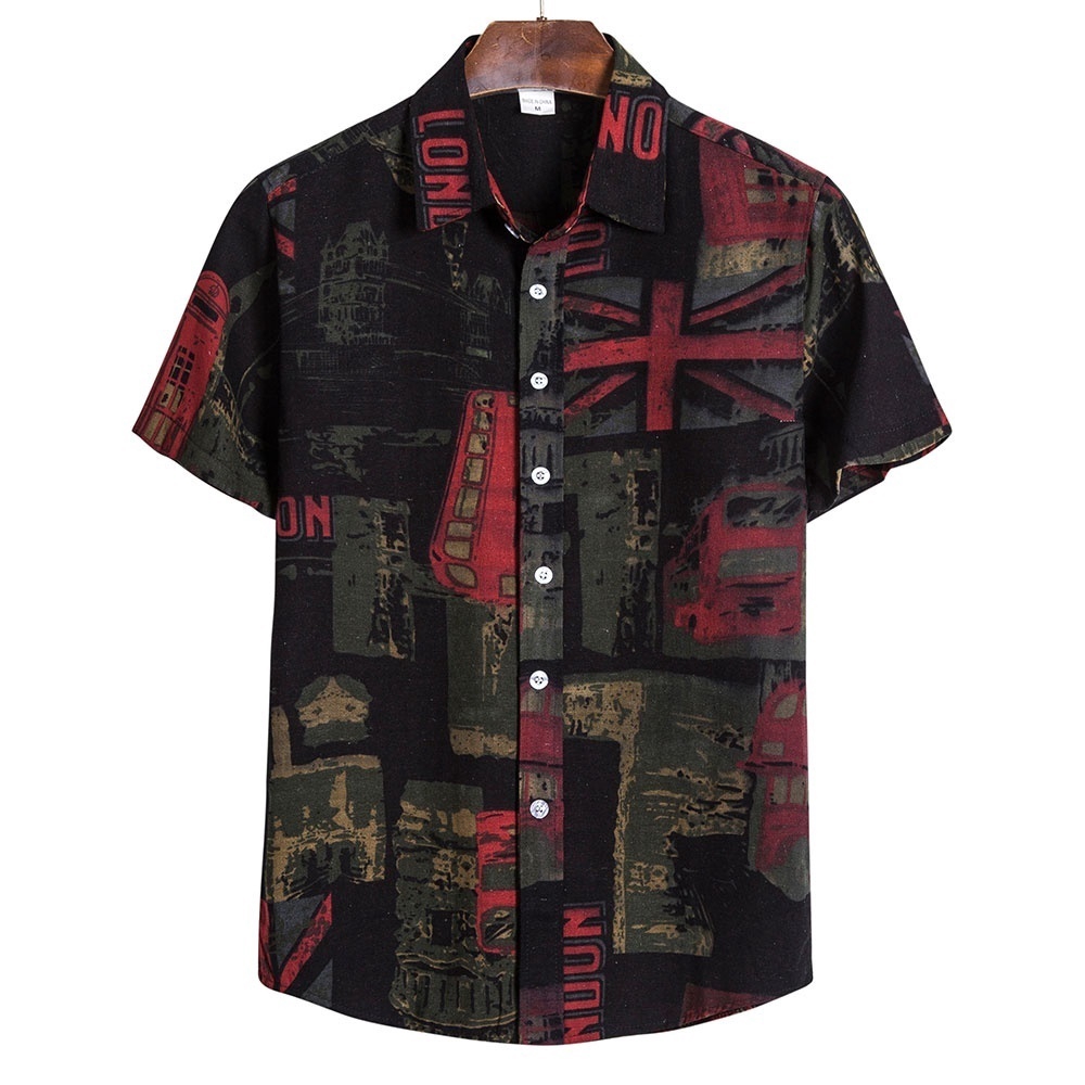 Men's plus size short-sleeved shirt fashion print British fan shirt22