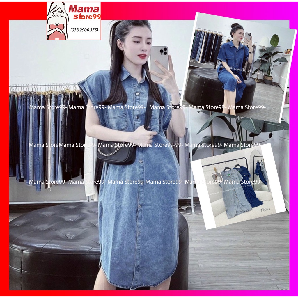 Váy Bầu Đầm Bầu Sơ Mi Jean Bò Dáng Dài Thu Đông Thiết Kế Công Sở Dự Tiệc Đi Chơi Xinh Xắn Bigsize HN0266 Mama Store99