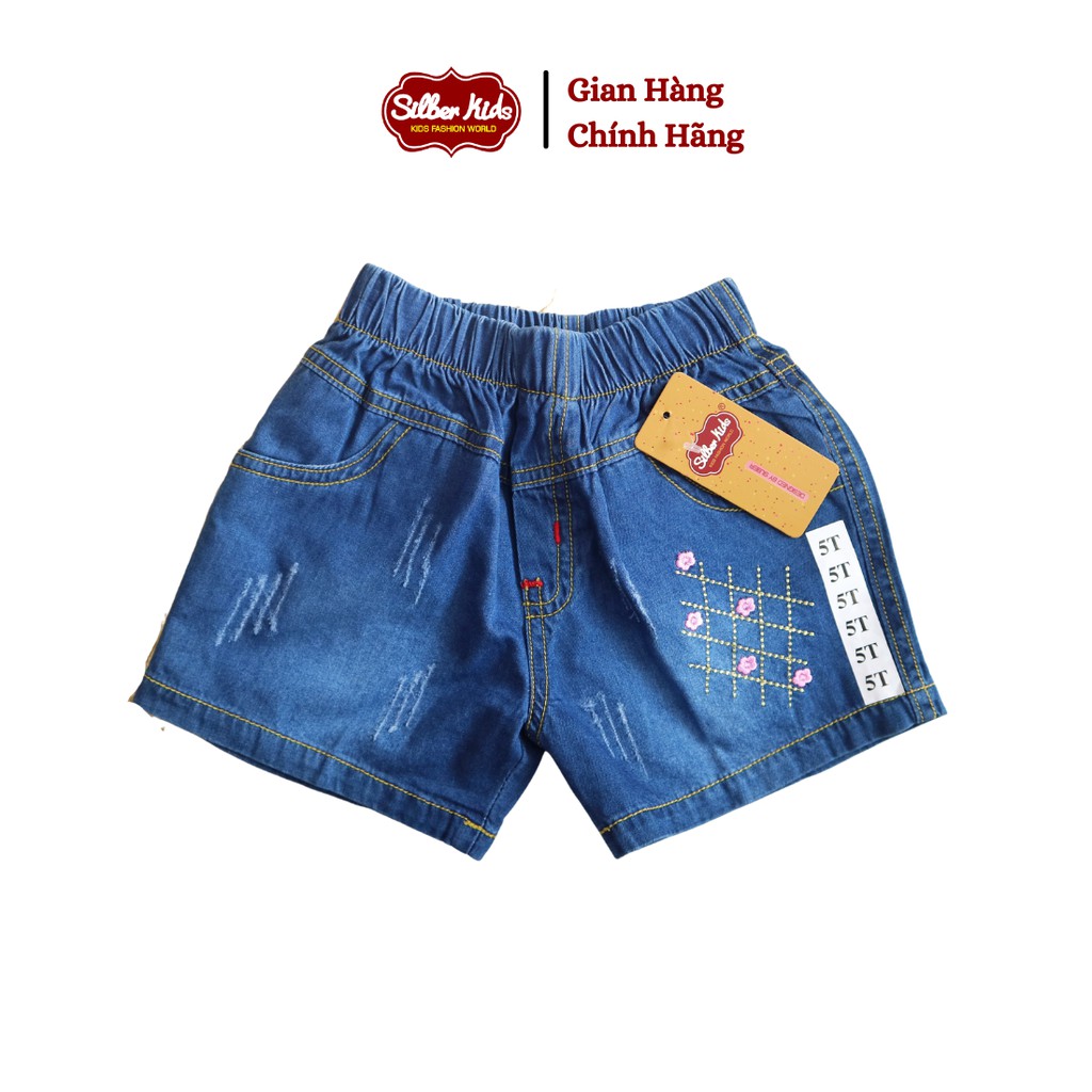 [Mã BMBAU50 giảm 7% đơn 99K] Quần Short Jean Bé Gái Thêu Hoa Hồng Nhí SILBER KIDS