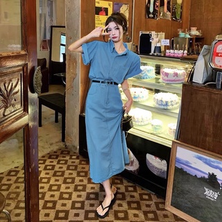 ĐẦM SƠ MI JEANS KÈM NỊT