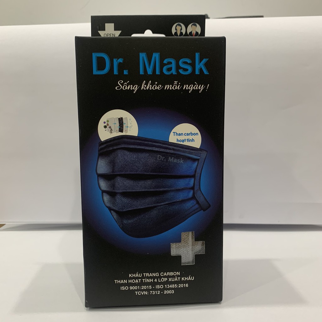 Khẩu trang y tế màu đen- khẩu trang Dr Mask carbon than hoạt tính 4 lớp xuất khẩu