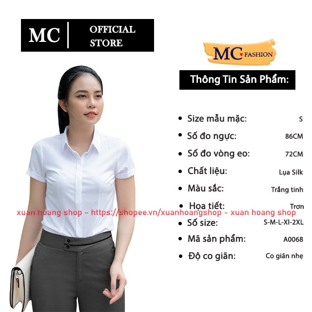 Áo Sơ Mi Trắng Nữ Đẹp Công Sở, Tay Ngắn Cộc Mc Fashion, Size Đủ, Chất Liệu Vải Co Giãn Nhẹ, Mát A0068, A0074, A280