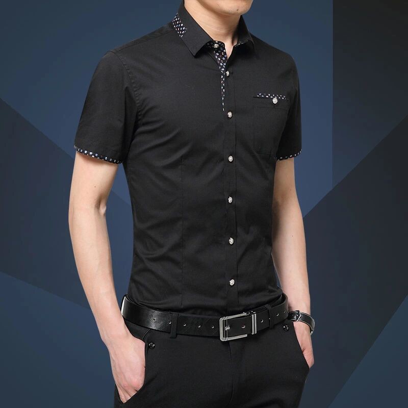 #Giá Thấp Cho Điện Thoại# Áo Sơ Mi Cotton Ngắn Tay Có Túi Thời Trang Công Sở Cho Nam