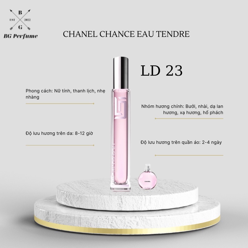 Nước hoa nữ LD Perfume Oil tinh dầu nước hoa Pháp Auth Chanel Chance Eau Tendre 12ml dành cho nữ LD 23 BG Perfume Shop