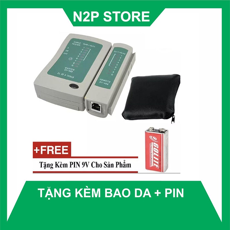Hộp test cáp mạng RJ45, RJ11 + Kèm pin 9V + Bao da