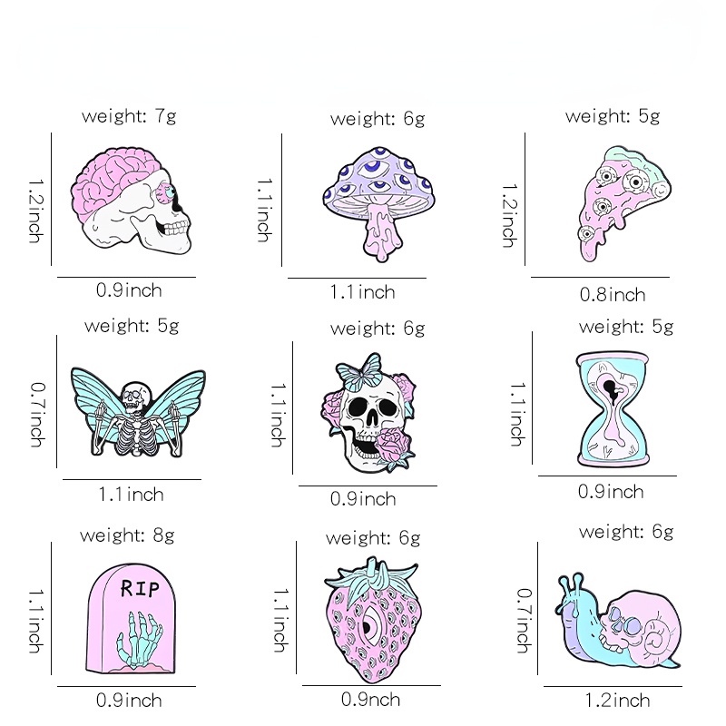 Ghim Cài Áo Hình Ốc Sên / Đầu Lâu / Nấm / Pizza Tráng Men Màu Hồng Sáng Tạo