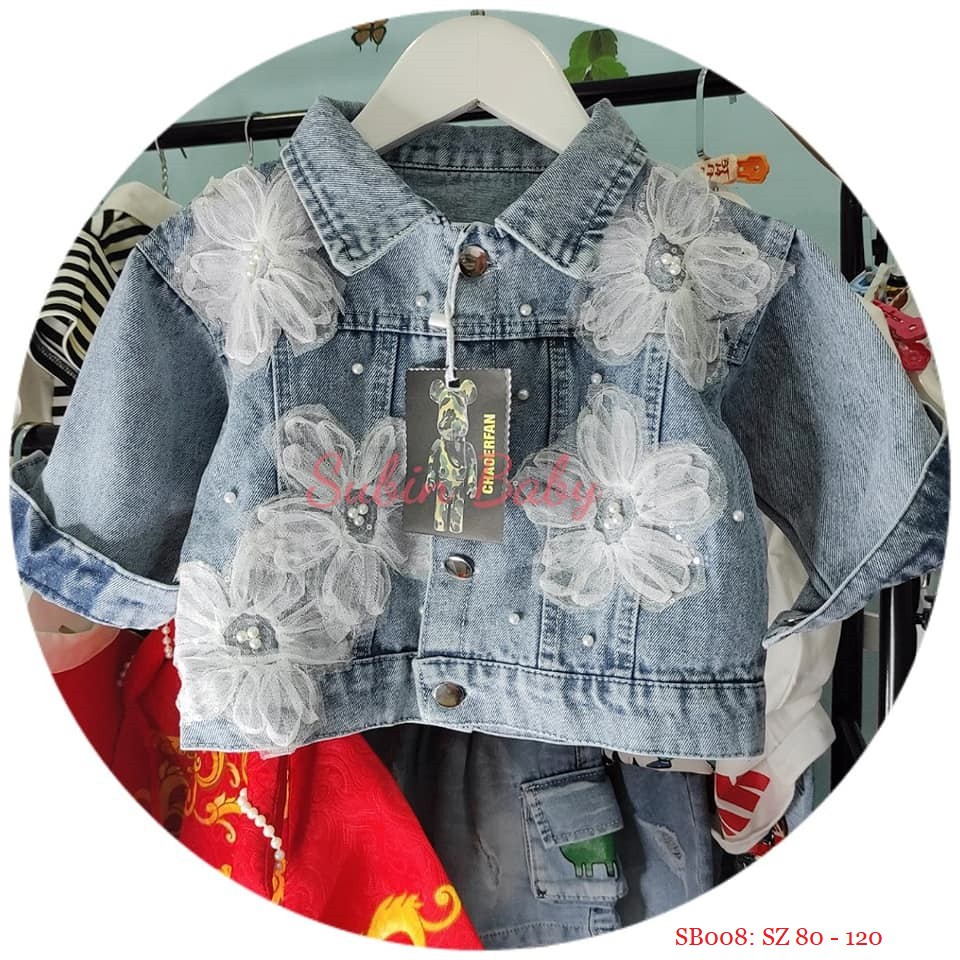 ÁO KHOÁC JEAN THÊU HOA BÉ GÁI