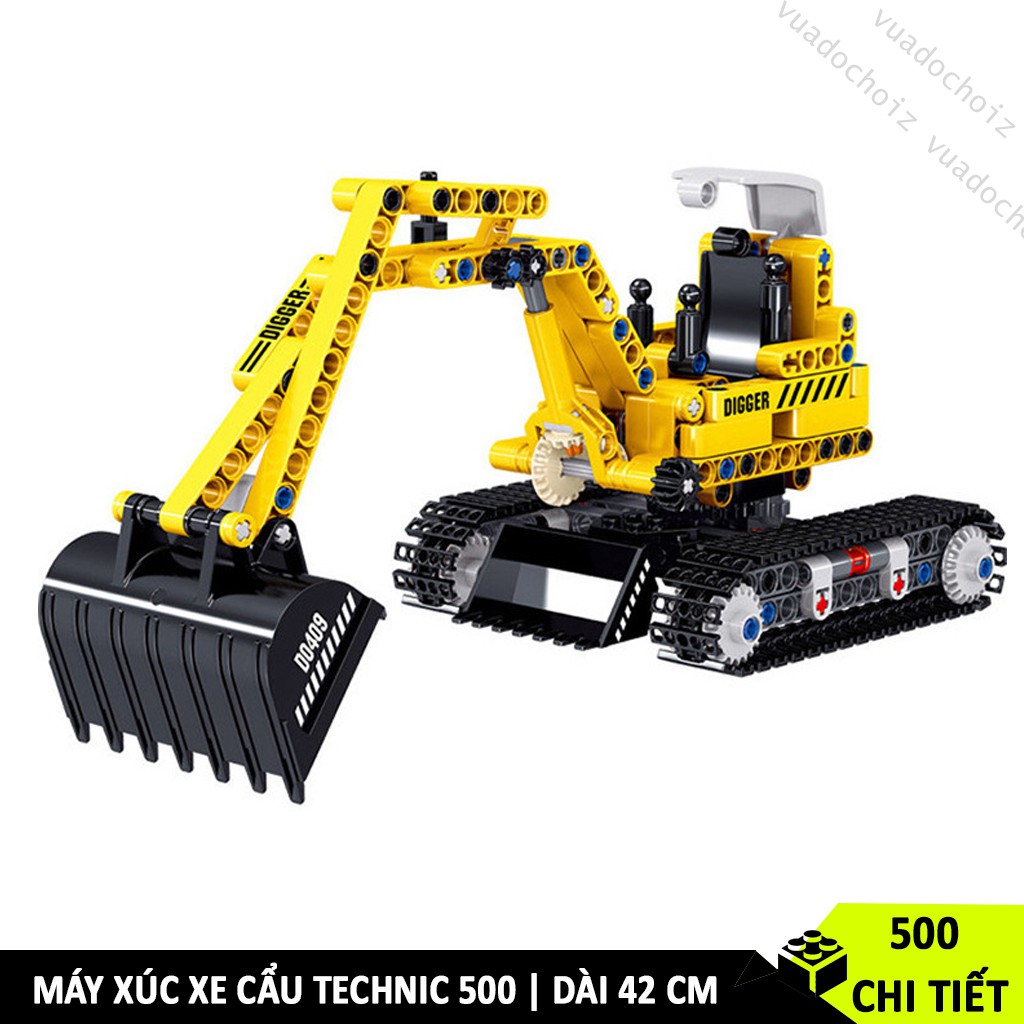 [42cm] Bộ đồ chơi lắp ráp Lego MÁY XÚC XE CẨU có bánh xích xe tăng di chuyển linh hoạt