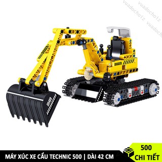 Bộ đồ chơi lắp ráp MÁY XÚC XE CẨU dài 42cm có bánh xích xe tăng di chuyển linh hoạt