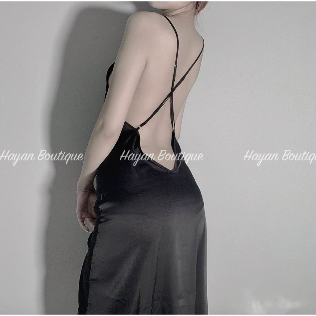 Váy ngủ sexy nữ 2 dây xẻ đùi đan dây lưng, đầm ngủ mặc nhà quyến rũ QUẢNG CHÂU #HT23
