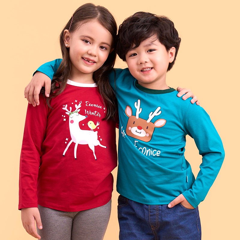 Áo thun dài tay cotton cho bé trai và bé gái mùa thu đông, giáng sinh, Noel Econice Eco22. Size đại trẻ em 5, 6, 7 tuổi