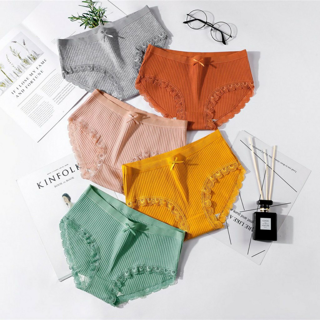 Quần lót nữ❤️FREESHIP❤️quần chíp cotton nữ gân tăm viền ren đính nơ QL4