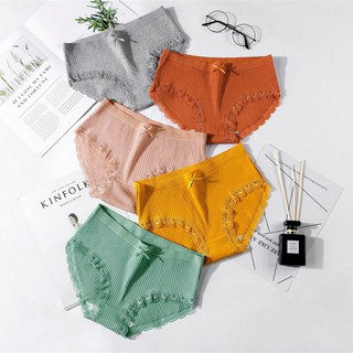 Quần lót nữ❤️FREESHIP❤️quần chíp cotton nữ gân tăm viền ren đính nơ QL4