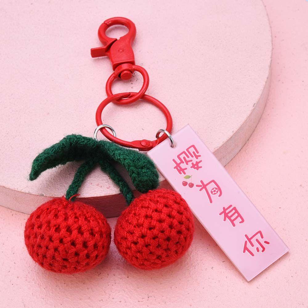 LANFY Móc Chìa Khóa Hình Quả Cherry Bằng Lông Nhung Đan Tay Dễ Thương