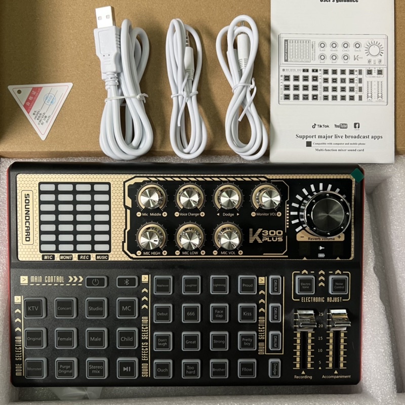 Sound Card K300 Plus Phiên Bản Mới Nhất 2022 . Hỗ Trợ Livestream Bigo, Facebook...Tích Hợp Autotune. Bảo Hành 12 Tháng