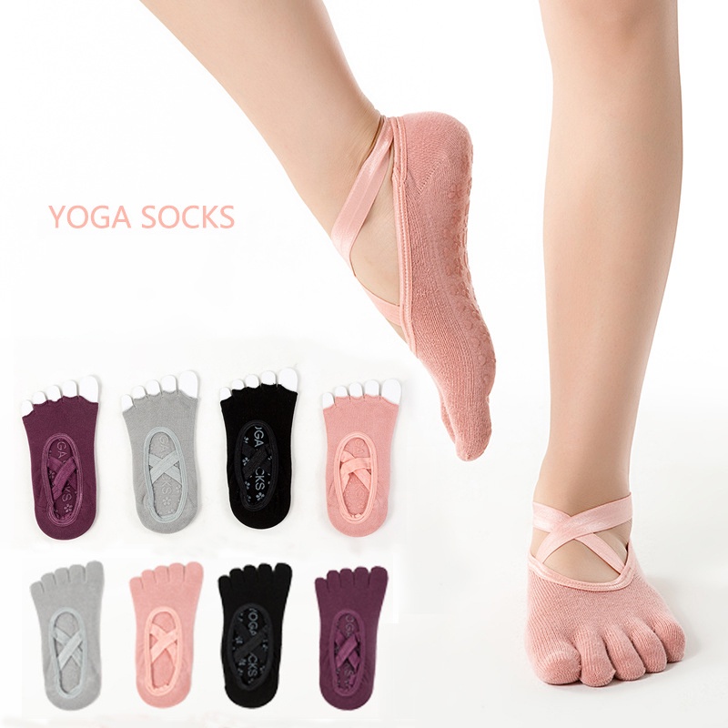 Colorful Anti Skid Five Finger Yoga Socks Women Silicone No-Slip Hosiery Ballet Dance Sports Socks Cotton Gym Fitness Pilates Socks