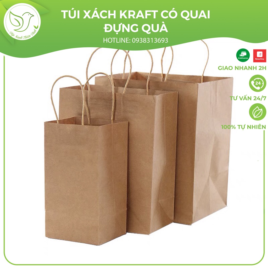 10 Túi đựng quà, túi giấy Kraft có quai nhiều size chắc chắn, bền bỉ, an toàn với môi trường