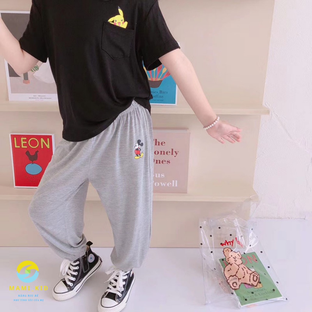 Quần Bomber Cho Bé Chất Cotton Đẹp, Chống Muỗi cho bé, Hình MICKEY, ống RỘNG, mặc dễ chịu thoải mái