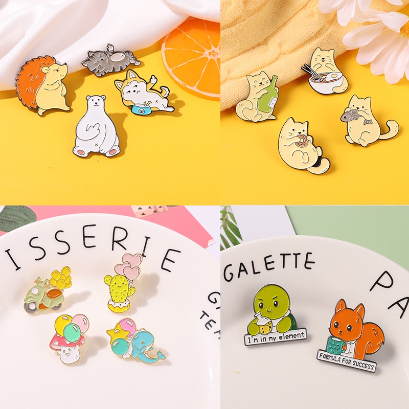 Ghim Cài Áo Kim Loại Tráng Men Hình Mèo/ Rùa/ Xương Rồng Hoạt Hình Dễ Thương Cho Bé