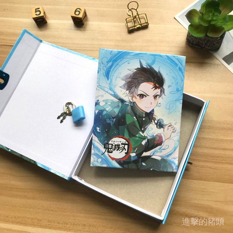 Sổ Tay Ghi Chú Nhật Ký Đầu Demon Slayer Có Khóa Rùa Tanjirou Nezuko Notepad