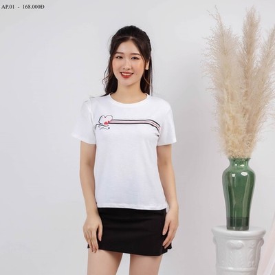 Áo phông nữ Vicci AP.01.6 chất liệu cotton vân gỗ họa tiết kẻ