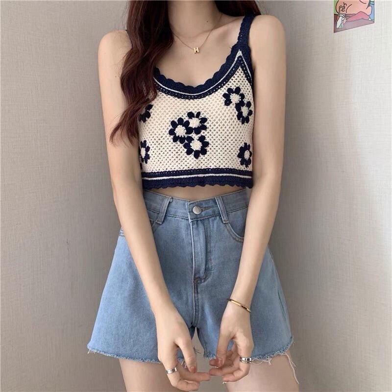 Áo hai dây YEYA dệt thêu hoa xinh xắn dành cho nữ