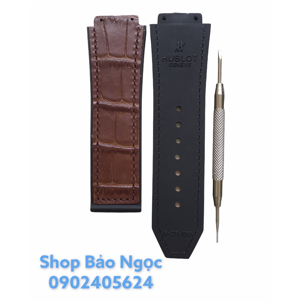 Dây đồng hồ cao cấp Hublot nam size 42 - Lót da vân cam size 19 x 25 x 22mm