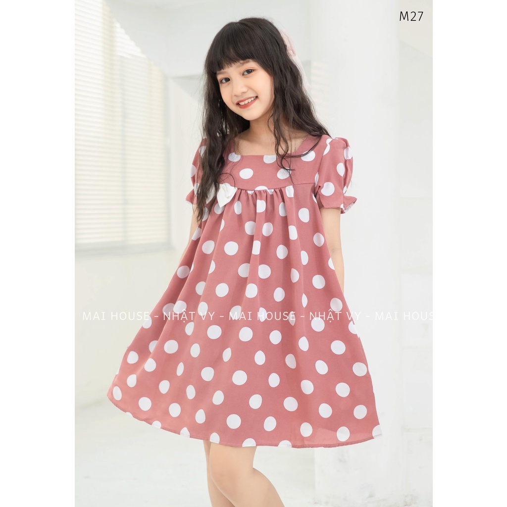 Váy Bé NHẬT VY Baby Doll Nơ Trắng Chất Cotton Mịn Đi Chơi Dáng Xoè Màu Đỏ, Hồng - M27