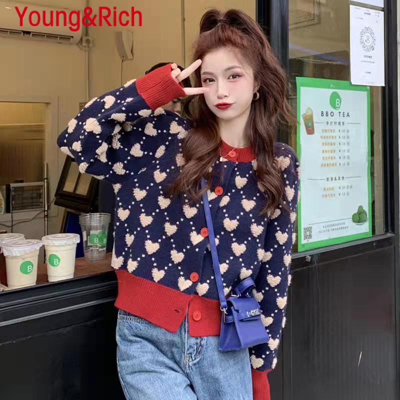 Y & R  Áo Khoác Cardigan Dệt Kim Một Hàng Nút Cài Màu Tương Phản Thời Trang Kiểu Phương Tây Dễ Phối Đồ Cho Nữ