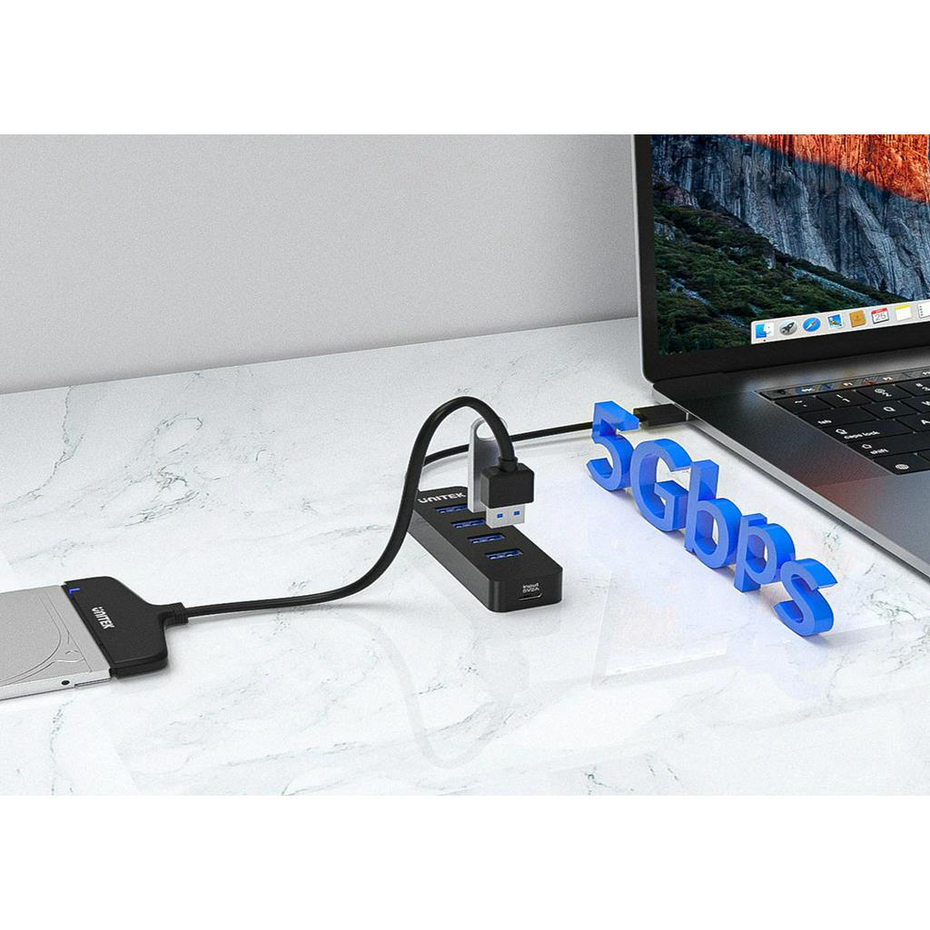 Bộ chia USB 4 cổng + Type C Unitek H1117A chuẩn 3.0 5Gb/s 10W - Hàng chính hãng