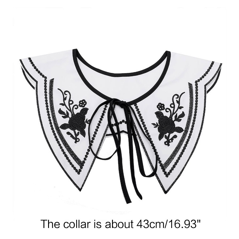 Yoioi Khăn Choàng Cổ Thêu Hoa Hồng Trắng Đen Tháo Rời Được Trang Trí Cho Nữ