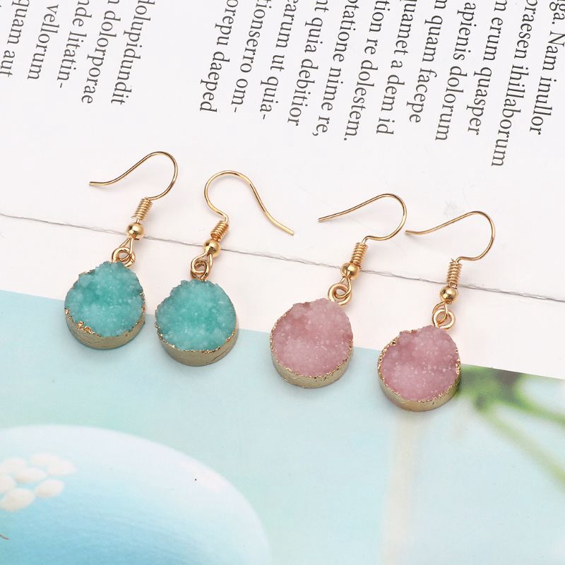 Bông tai dạng móc mặt hình tròn đính đá pha lê thời trang tự nhiên