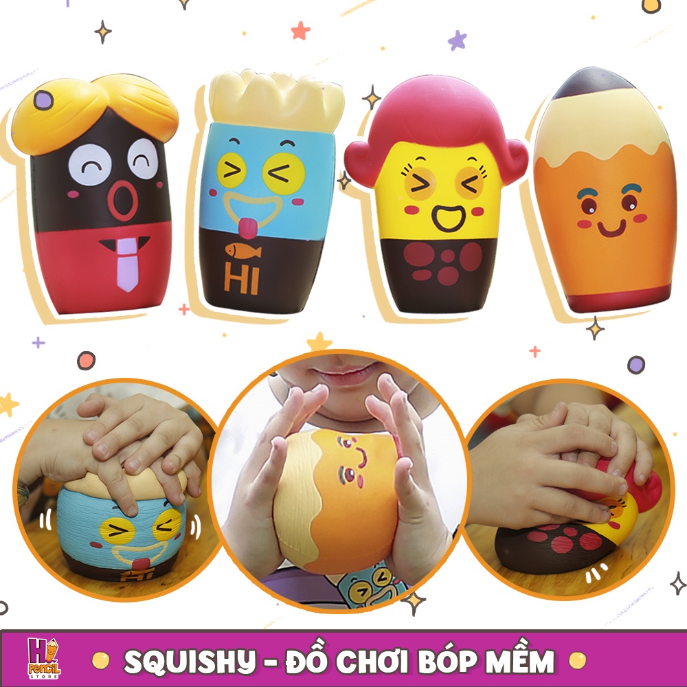 Đồ Chơi Squishy Hi Pencil Gia Đình Nhà Bút Nhân Vật Anh Xanh