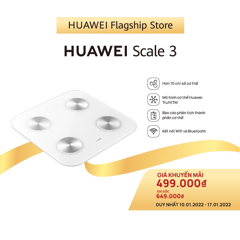 Cân Điện Tử HUAWEI Scale 3 | Hơn 10 Chỉ Số Cơ Thể | Mô Hình Cơ Thể Huawei Trufittm | Kết Nối Wifi Và Bluetooth
