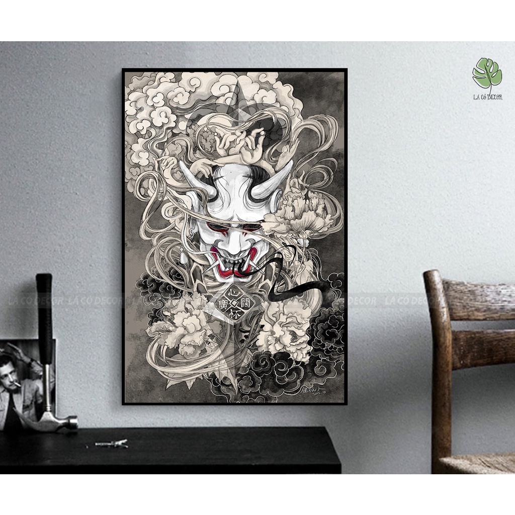 Tranh Hannya Yokai  | Trang Trí Tiệm Tattoo Quán Cafe Pub Trà Chanh - Khổ 40x60cm Tranh In Cao Cấp
