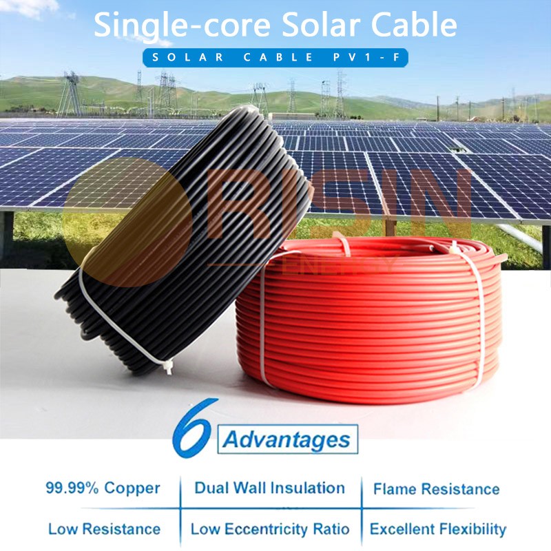 Cáp PV năng lượng mặt trời Risin TUV PV1-F 1000V 1500V H1Z2Z2-K 4mm2 6mm2 Đen Đỏ XLPE Cách nhiệt đôi