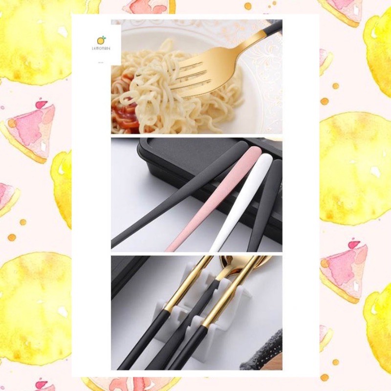 Bộ Muỗng Đũa Nĩa Thìa Inox 304 Cá Nhân Cơm Trưa Văn Phòng Dã Ngoại Cao Cấp