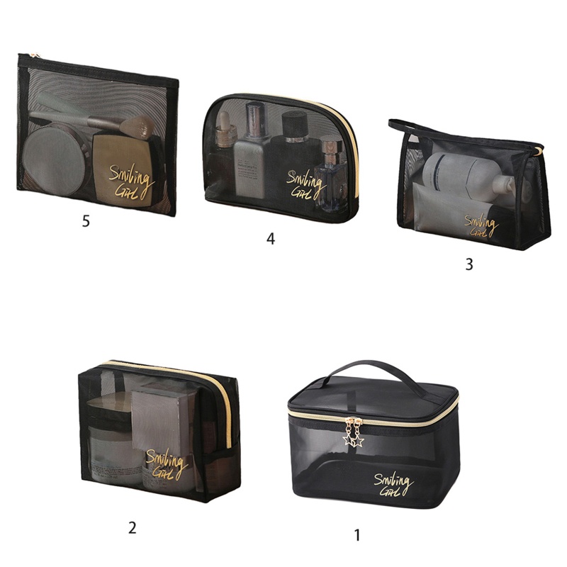 Túi Lưới Đựng Mỹ Phẩm Có Tay Cầm Khóa Kéo Tiện Dụng