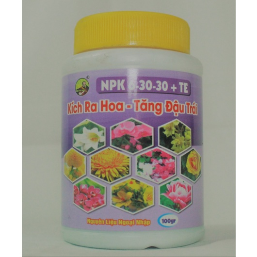 Phân bón vi lượng NPK 6-30-30 +TE - Kích ra hoa, tăng đậu trái trên cây kiểng, cây ăn trái - Hũ 100 gram