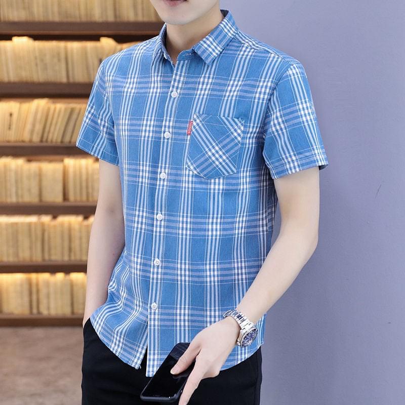 Áo sơ mi nam sọc tay ngắn body ôm dạng sơ mi công sở chuẩn form hàn quốc trẻ trung- MON02