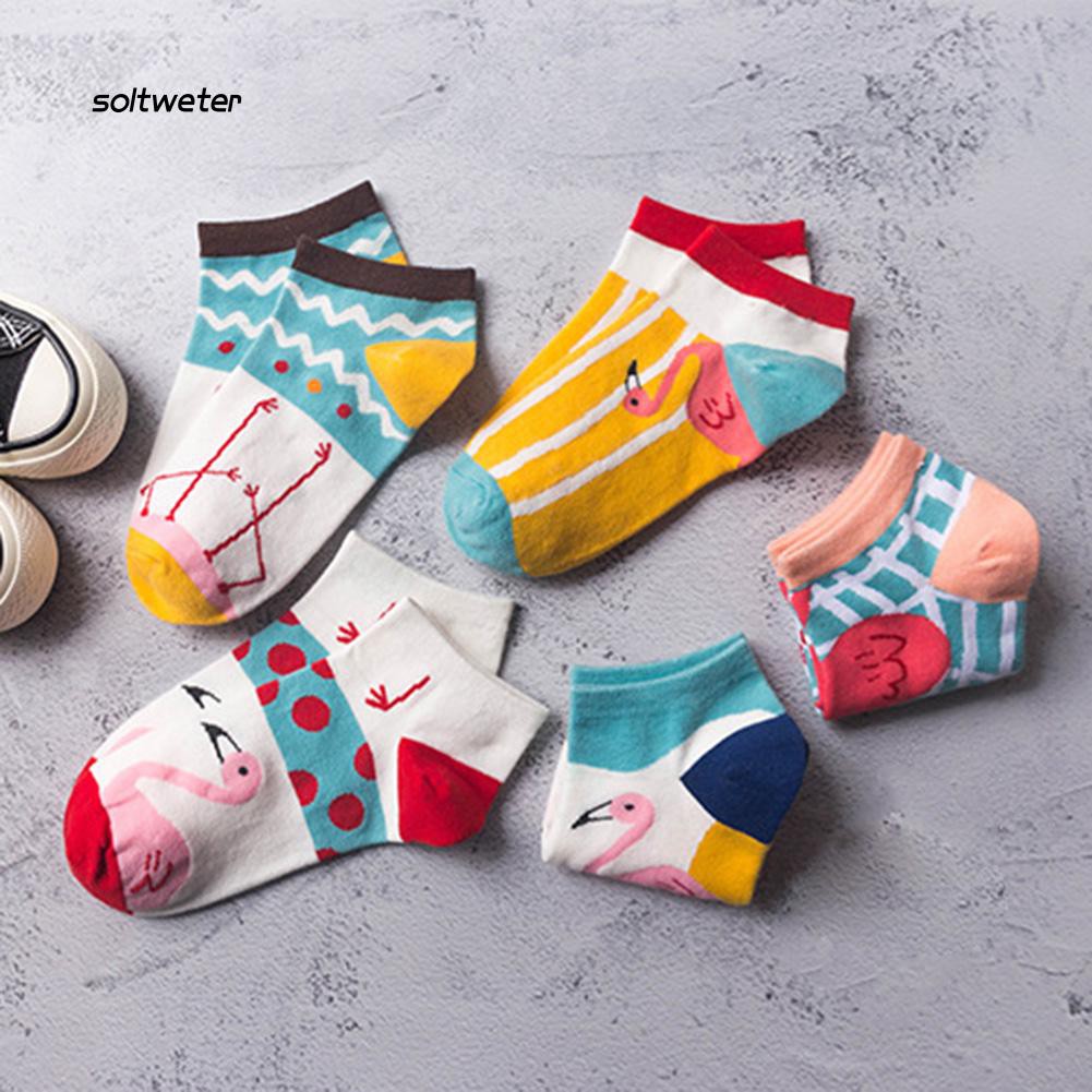 Vớ cotton thấp cổ họa tiết chim hồng hạc xinh xắn dành cho nữ