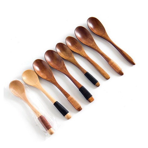 Thìa gỗ, muỗng gỗ cuốn dây phong cách Nhật Bản, phụ kiện decor chụp ảnh thức ăn