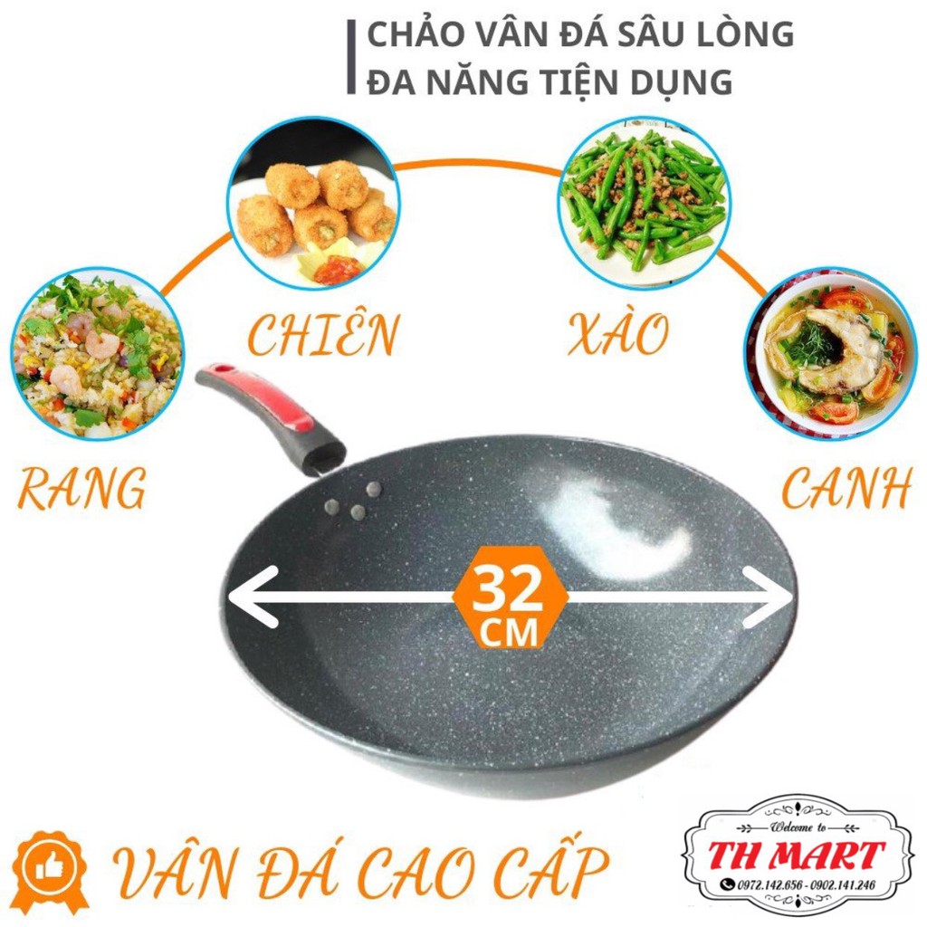 chảo chống dính vân đá sâu lòng đa năng dùng cho tất cả các loại bếp