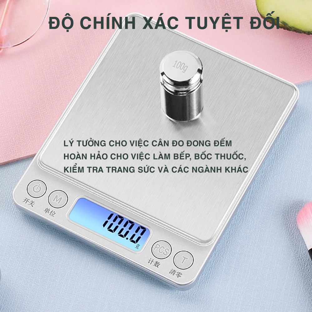 Cân điện tử  tiểu li mini loại 3kg, nhỏ gọn, chính xác, màn hình LCD , phù hợp làm bếp, cân trang sức, Giadungbpm