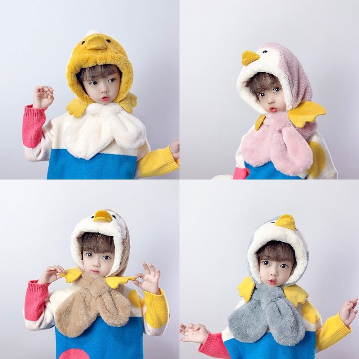 [ ẤM ÁP ] Khăn Mũ Lông Hình Vịt Cute Giữ Nhiệt -Mũ lông cừu kèm khăn quàng cổ Hàn Quốc cho bé mùa thu đông