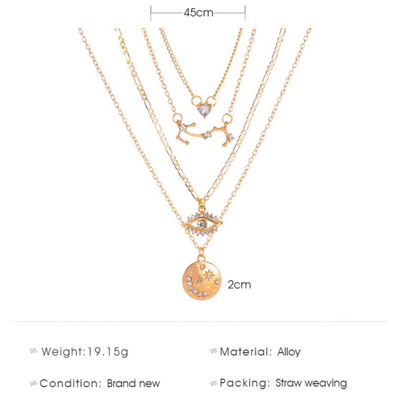 Dây Chuyền 4 Lớp Mặt Hình Mặt Trăng Đính Đá Thời Trang Cho Nữ