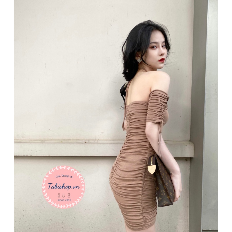 Đầm body cổ yếm Tabishop Váy nữ trễ vai nhún tôn dáng thích hợp đi tiệc đi chơi siêu hot | BigBuy360 - bigbuy360.vn