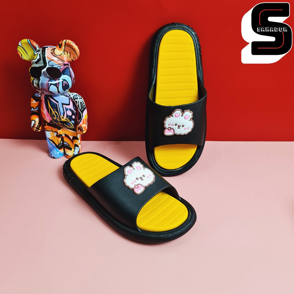 Dép nữ quai ngang đúc nguyên khối siêu êm nhẹ Sticker hình thỏ dễ thương D7740