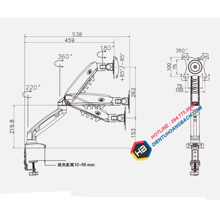 [Chính Hãng] Giá treo màn hình máy tính NB F80 - Xoay 360 độ - Tay treo màn hình F80