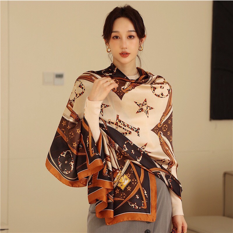 Khăn choàng cổ lụa thời trang cho nữ họa tiết sang trọng, phù hợp đi tiệc, đi chơi, công sở size 180x90cm - Mã LA055